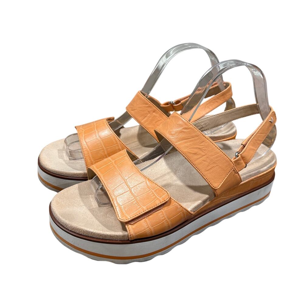 Vionic Size 9 Brielle Platform Sandal Leather Croc-Embossed Melon Orange Support